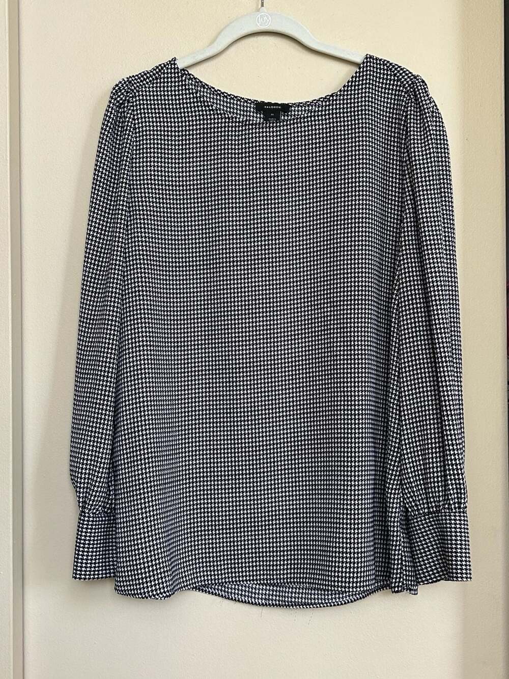 Halogen Black and White Houndstooth Long Sleeve Blouse Size M